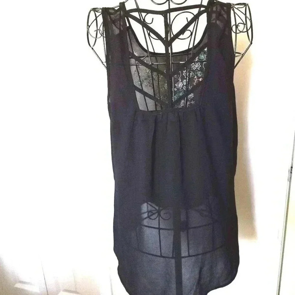 Mine Tank Top Size Medium Embroidered Ladder Back - Picture 2 of 6